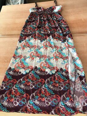 Cinnamon Girl Empire Waist Summer Dress Women XXS Brown Floral Sleeveless Midi